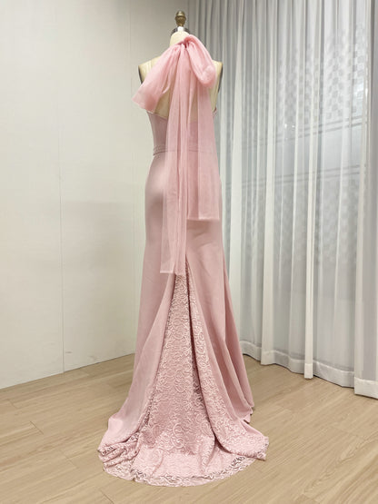 Pink Tulle Halter Neck Mermaid Prom Dress - Elegant Formal Gown MC20078