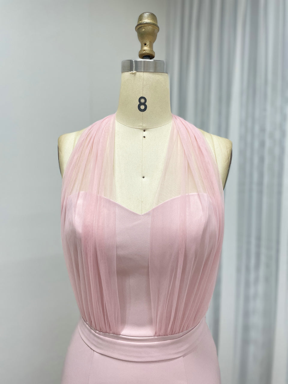 Pink Tulle Halter Neck Mermaid Prom Dress - Elegant Formal Gown MC20078