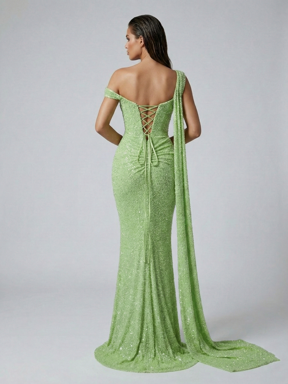 Green Handmade Beading Mermaid Formal Dress - Ruched Waist Gala Gown MC20083-2