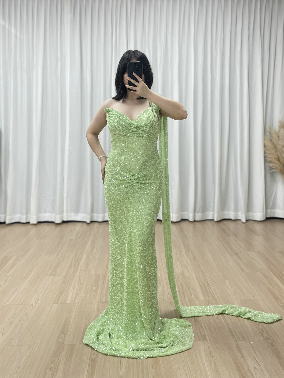 Green Handmade Beading Mermaid Formal Dress - Ruched Waist Gala Gown MC20083-2