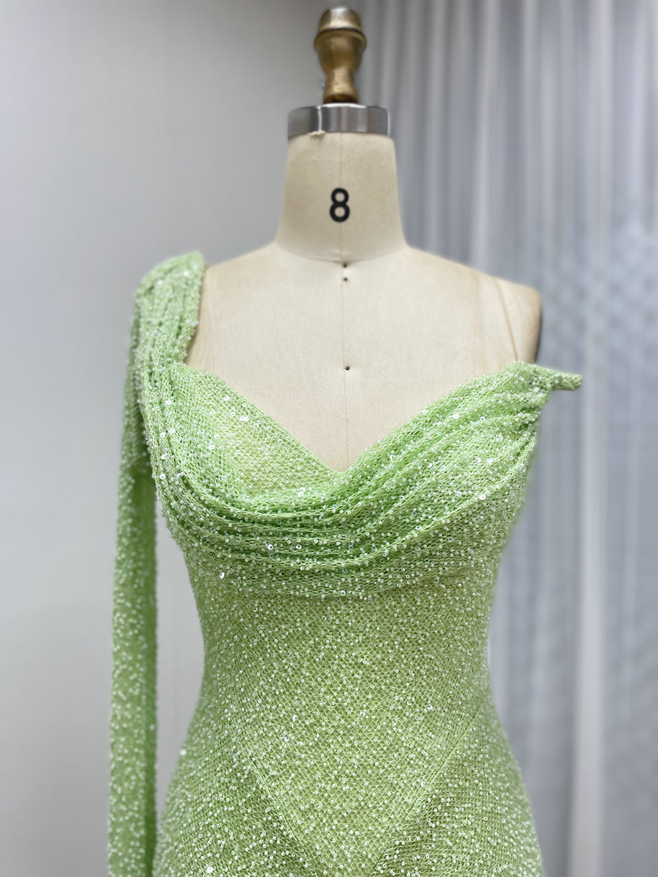 Green Handmade Beading Mermaid Formal Dress - Ruched Waist Gala Gown MC20083-2