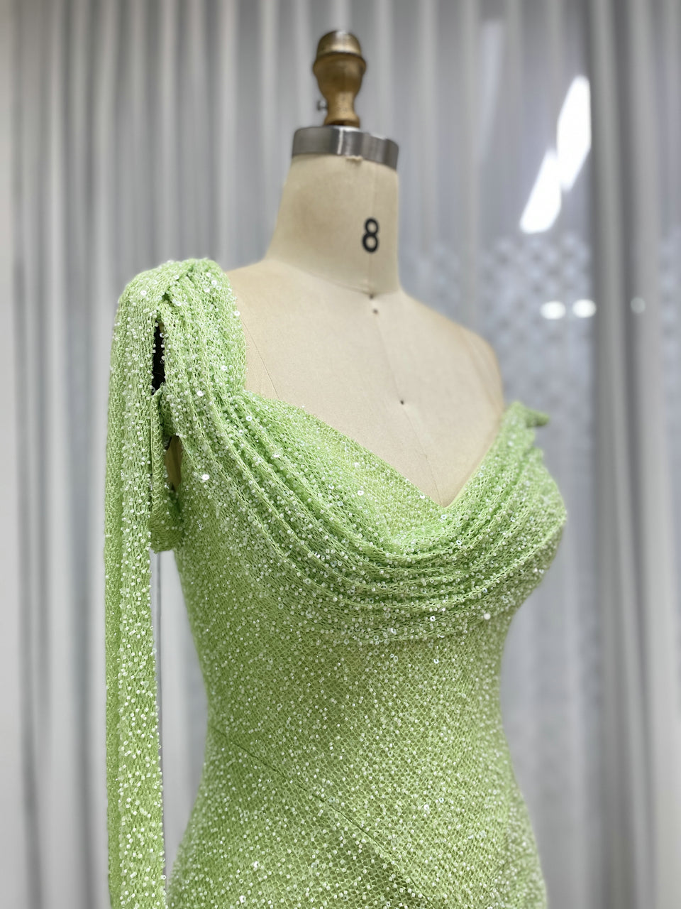 Green Handmade Beading Mermaid Formal Dress - Ruched Waist Gala Gown MC20083-2