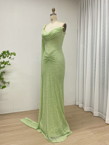 Green Handmade Beading Mermaid Formal Dress - Ruched Waist Gala Gown MC20083-2
