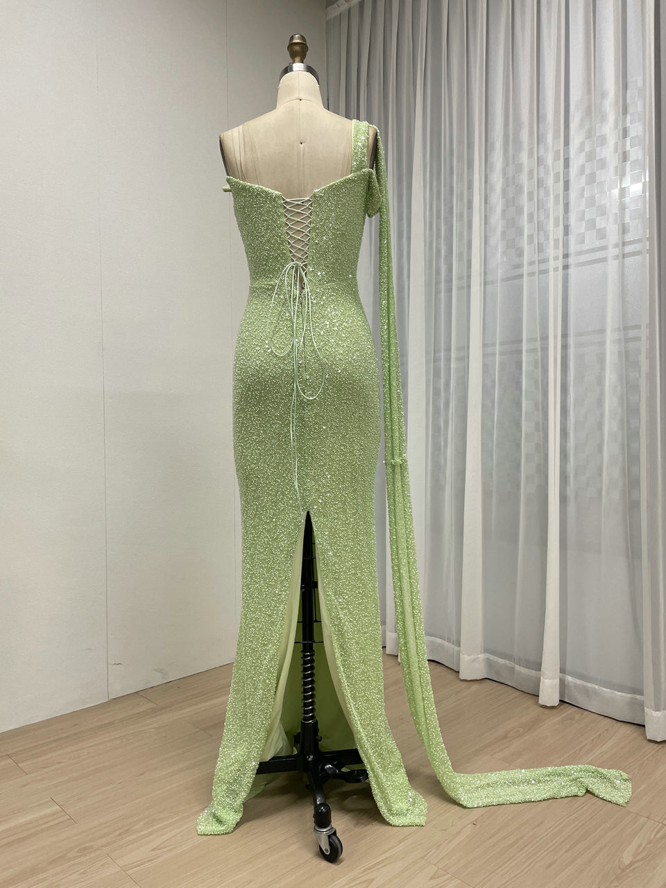 Green Handmade Beading Mermaid Formal Dress - Ruched Waist Gala Gown MC20083-2