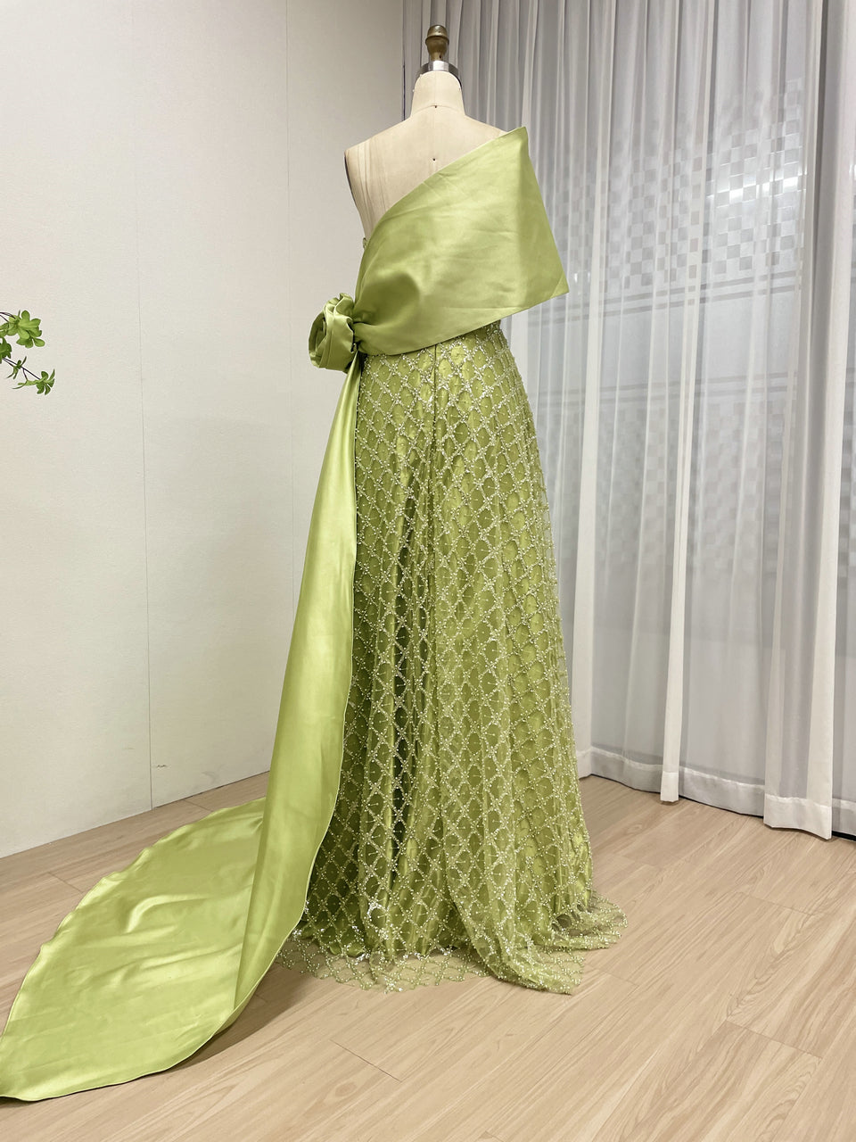 Olive Lattice Beaded Strapless A-Line Evening Gown - Formal Prom & Gala Dress MC20089