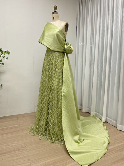 Olive Lattice Beaded Strapless A-Line Evening Gown - Formal Prom & Gala Dress MC20089