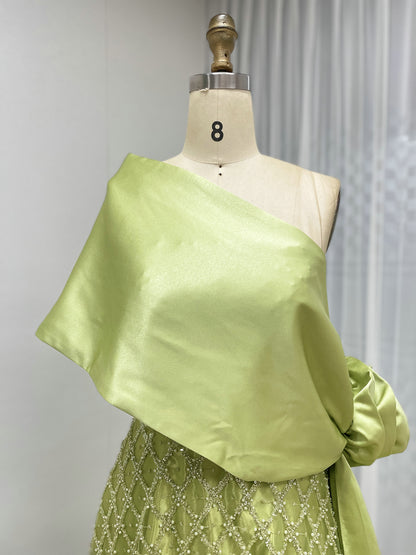 Olive Lattice Beaded Strapless A-Line Evening Gown - Formal Prom & Gala Dress MC20089
