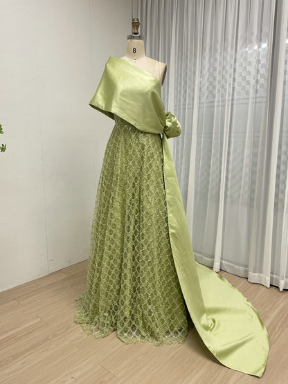 Olive Lattice Beaded Strapless A-Line Evening Gown - Formal Prom & Gala Dress MC20089