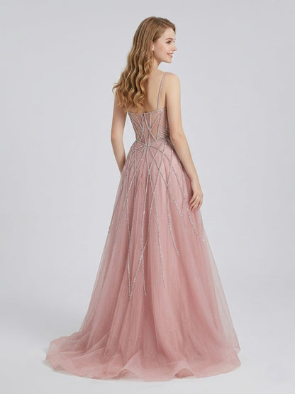 Art Deco Beaded Mermaid Prom Dress with Detachable Overskirt - Pink MC20091