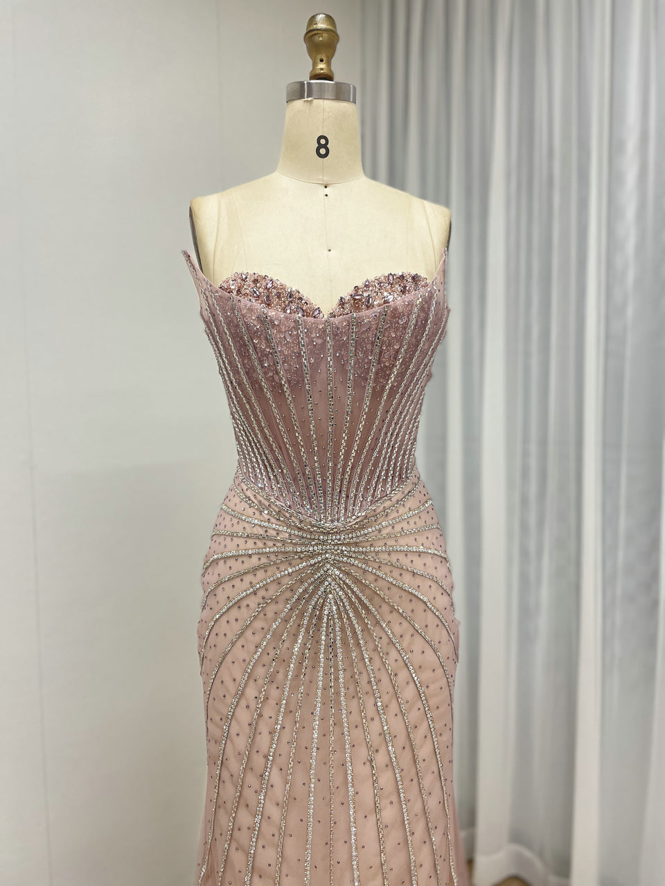 Burgundy Mermaid Evening Gown - Radiating Beaded Prom Dress MC20095