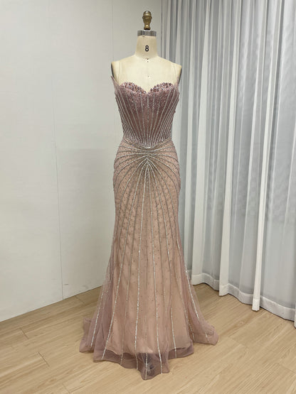 Burgundy Mermaid Evening Gown - Radiating Beaded Prom Dress MC20095