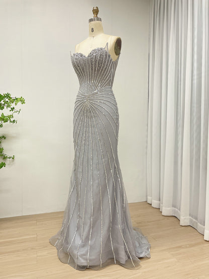 Burgundy Mermaid Evening Gown - Radiating Beaded Prom Dress MC20095