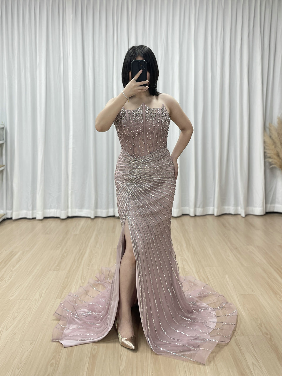 Pink Beaded Mermaid Evening Gown - Glamorous Prom & Formal Dress MC20097