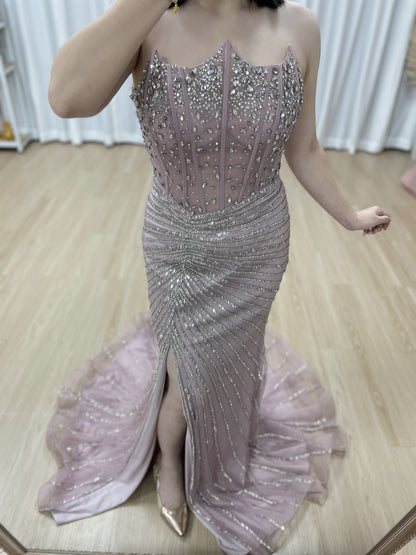 Pink Beaded Mermaid Evening Gown - Glamorous Prom & Formal Dress MC20097