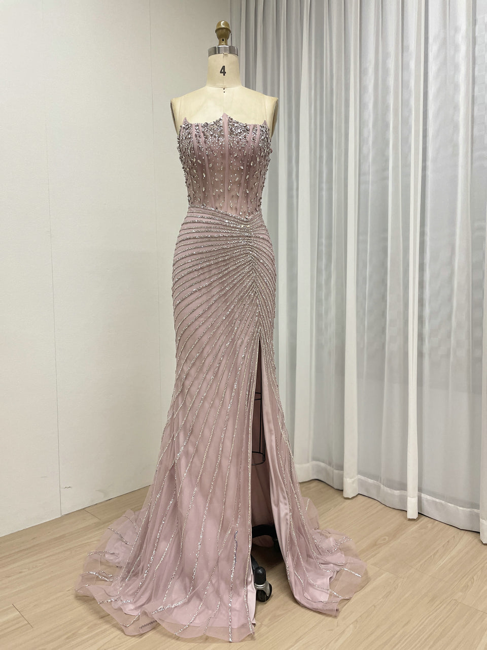 Pink Beaded Mermaid Evening Gown - Glamorous Prom & Formal Dress MC20097