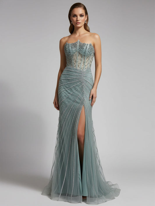 Pink Beaded Mermaid Evening Gown - Glamorous Prom & Formal Dress MC20097