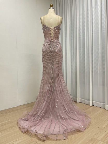 Pink Beaded Mermaid Evening Gown - Glamorous Prom & Formal Dress MC20097