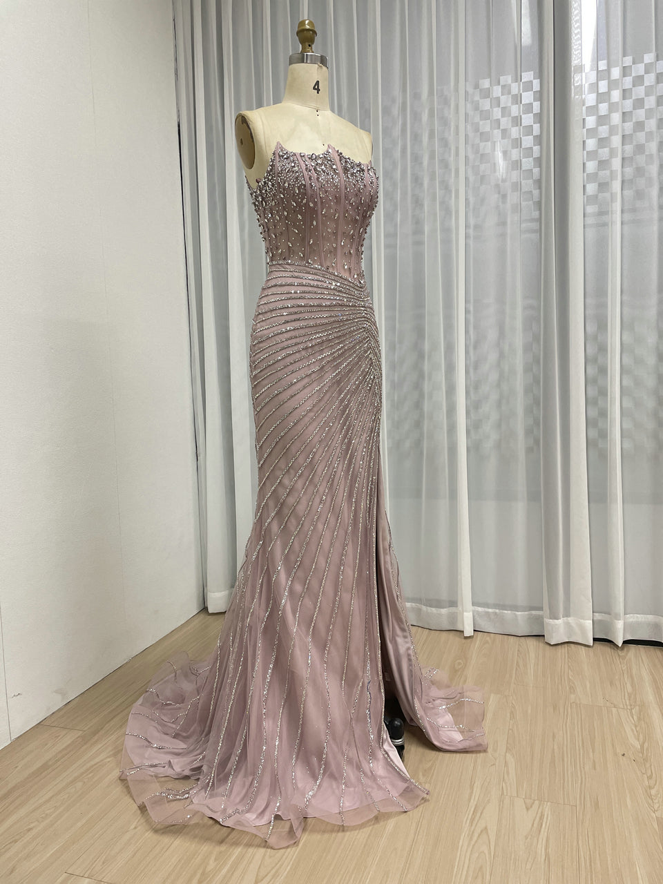 Pink Beaded Mermaid Evening Gown - Glamorous Prom & Formal Dress MC20097