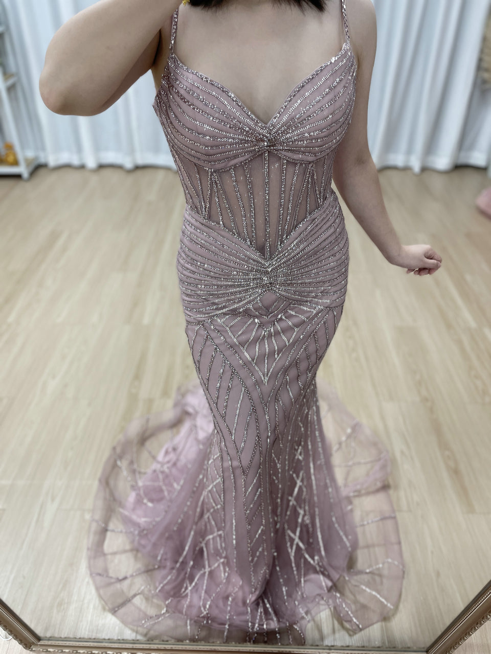 Luxury Pink Beaded Mermaid Prom Dress – Sheer Corset Evening Gown MC20098