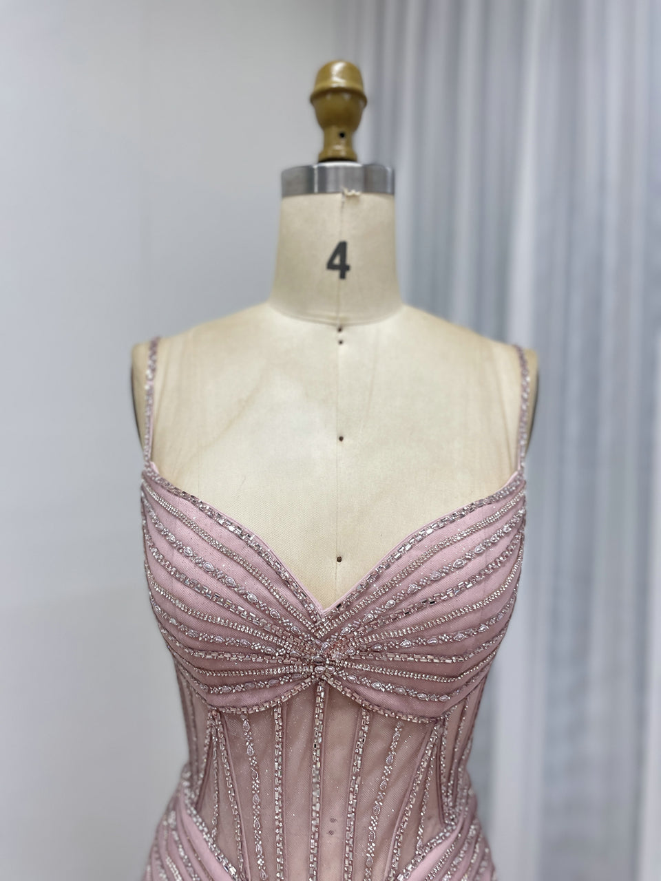 Luxury Pink Beaded Mermaid Prom Dress – Sheer Corset Evening Gown MC20098