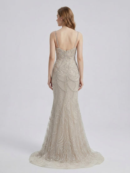 Hand-Beaded Mermaid Evening Gown in Caramel Formal Gala & Prom 2026 MC20104