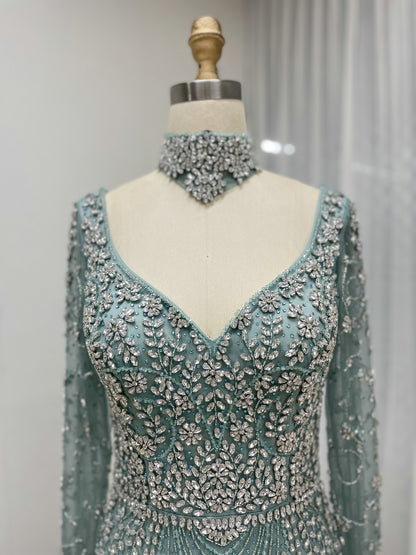Elegant Handmade Beaded Evening Gown Long Sleeves Luxury Formal Dress for Parties MC20106