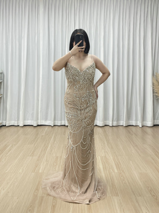 Elegant Champagne Haute Couture Evening Gown Exclusive Formal Party Wedding Guest Dress MC20108