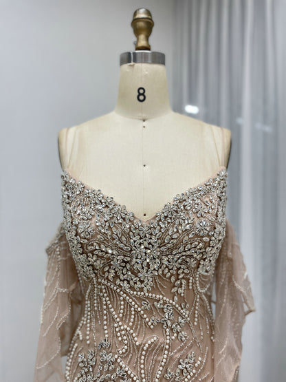 Elegant Champagne Haute Couture Evening Gown Exclusive Formal Party Wedding Guest Dress MC20108
