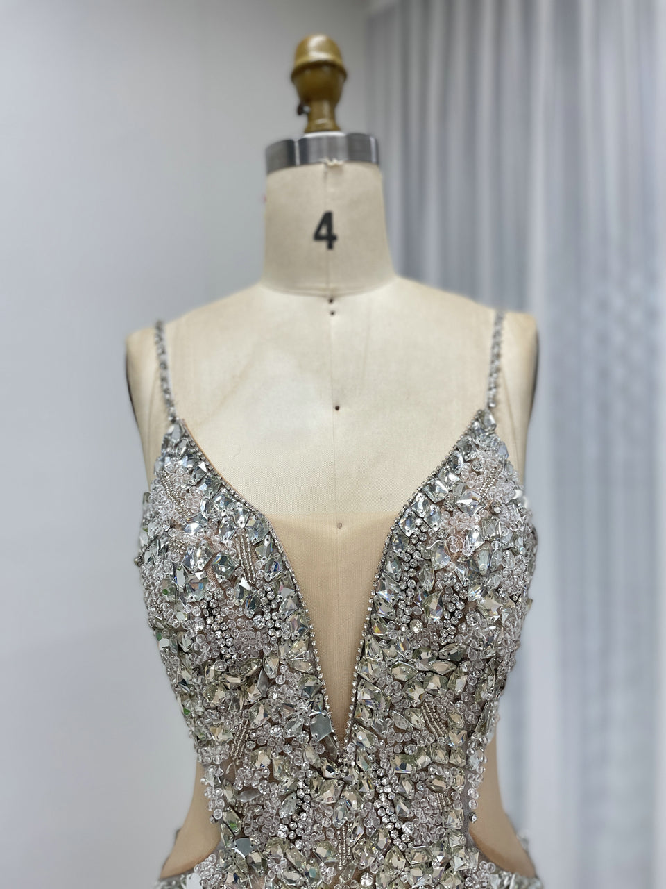 Sexy Silver Cutout Gown Beaded Mermaid Dress Illusion Mesh Maxi Dress MC20110