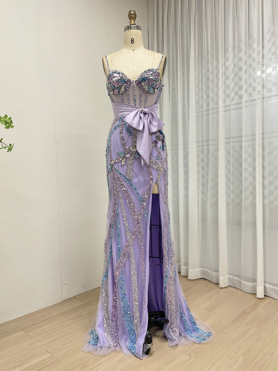 Lavender Iridescent Beading Mermaid Prom Dress - Butterfly Corset Pageant MC20112