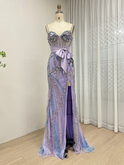 Lavender Iridescent Beading Mermaid Prom Dress - Butterfly Corset Pageant MC20112
