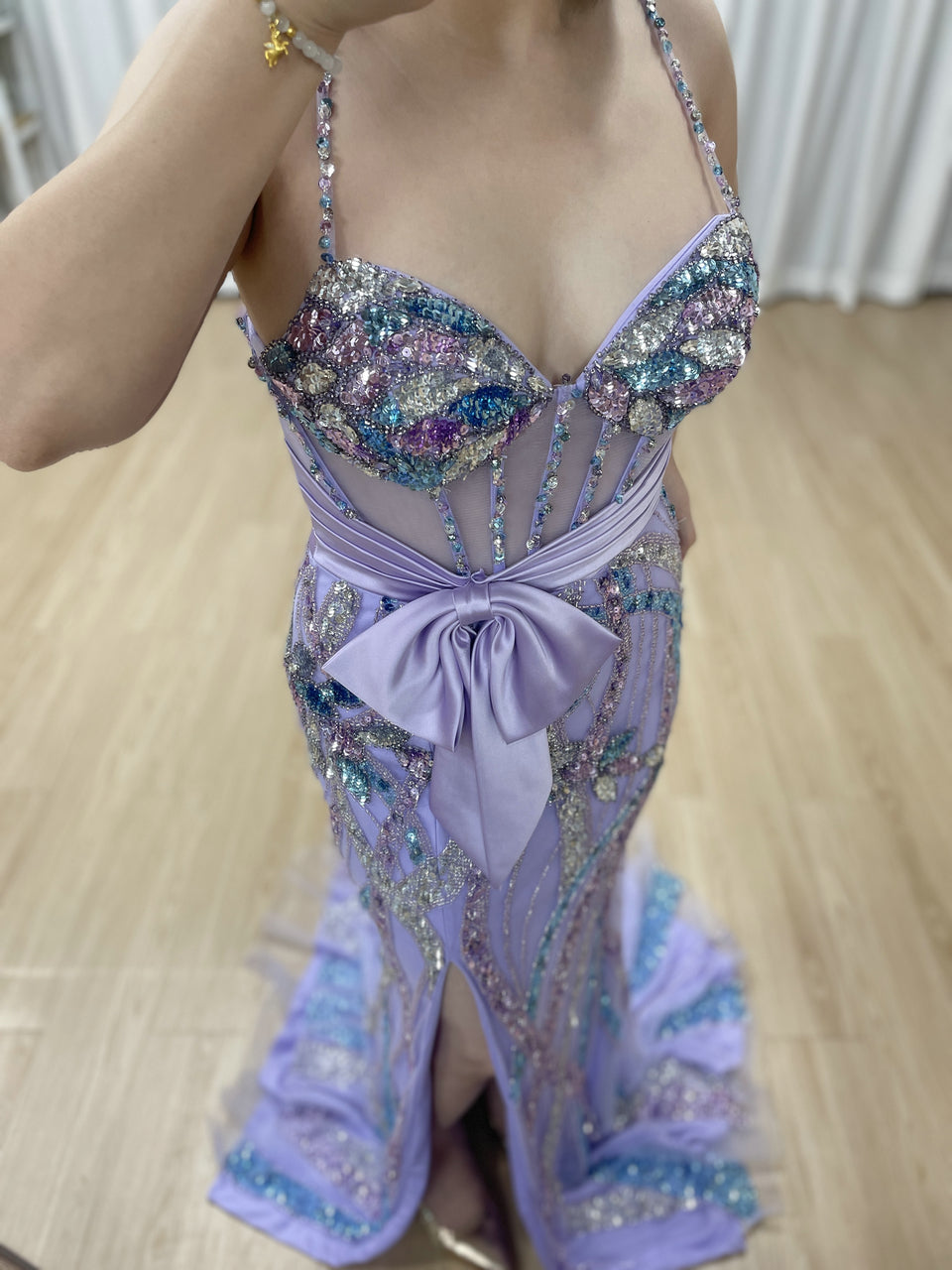 Lavender Iridescent Beading Mermaid Prom Dress - Butterfly Corset Pageant MC20112