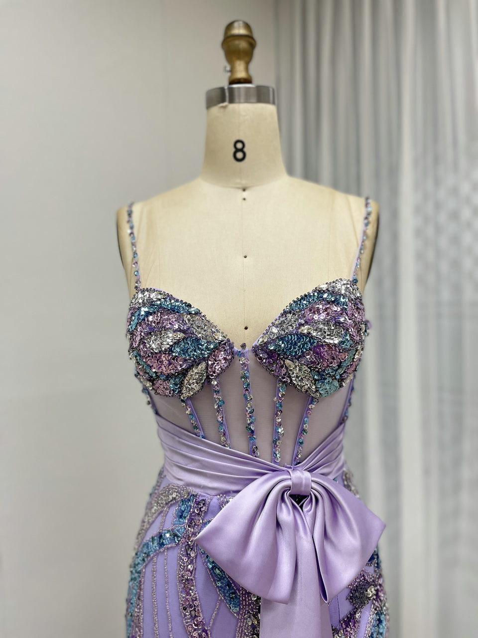 Lavender Iridescent Beading Mermaid Prom Dress - Butterfly Corset Pageant MC20112