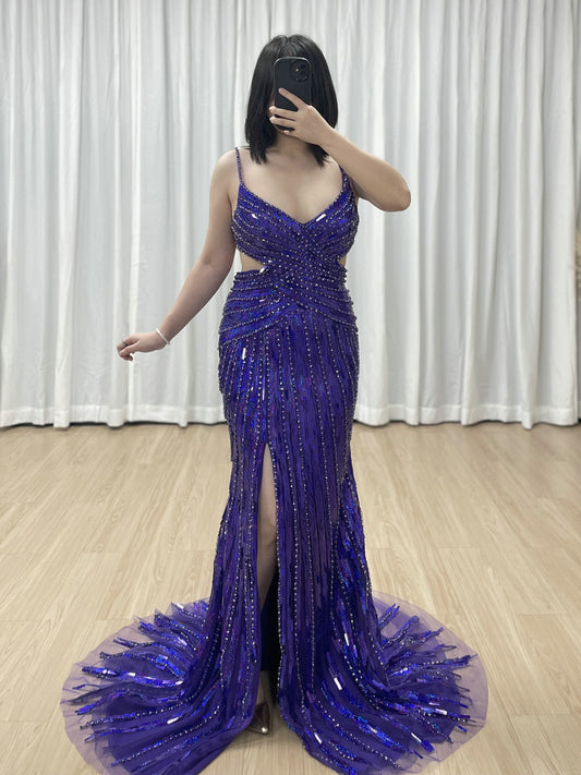 Luxury Purple Beaded Mermaid Gown V-Neck Formal Party Wear MC20115