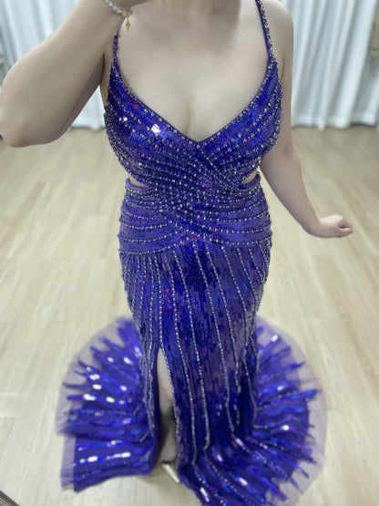 Purple Beading Mermaid Prom Dress 2026 - High Slit Evening Gown MC20115