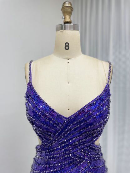 Purple Beading Mermaid Prom Dress 2026 - High Slit Evening Gown MC20115