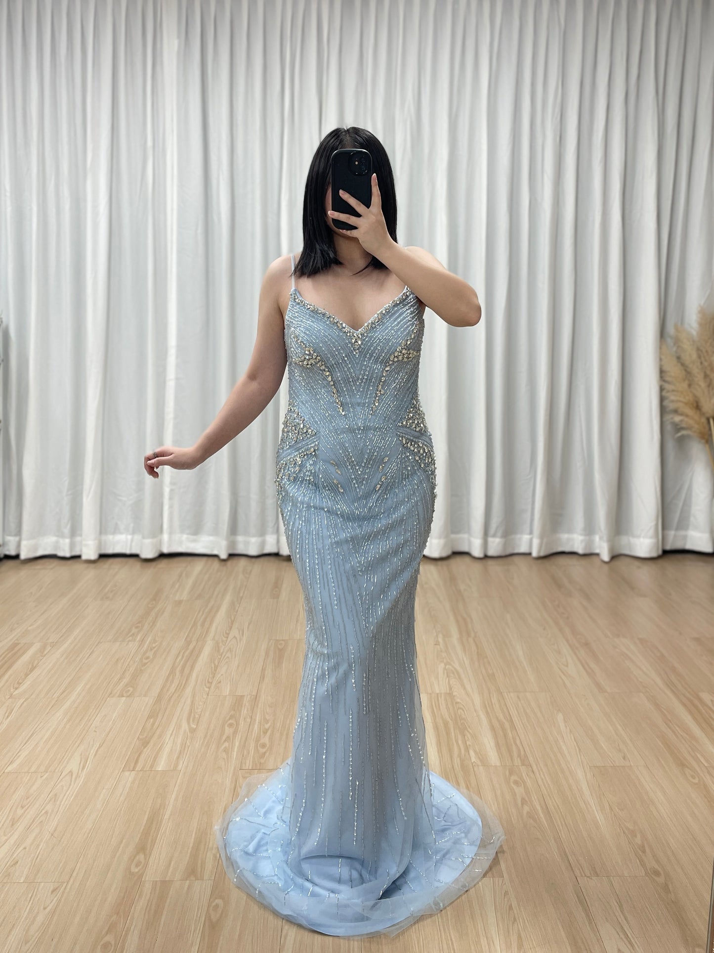 Luxury Champagne Beaded Mermaid Evening Gown with Sheer Cape Sleeves MC20122