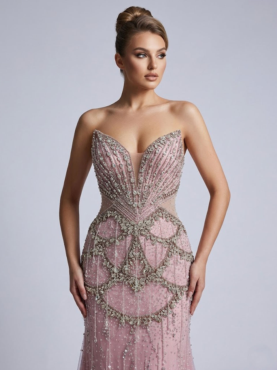 Pink Beaded Mermaid Prom Dress - Sparkly Sleeveless Evening Gown MC20126
