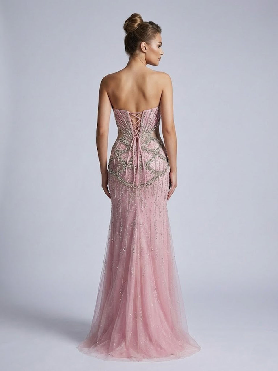 Pink Beaded Mermaid Prom Dress - Sparkly Sleeveless Evening Gown MC20126