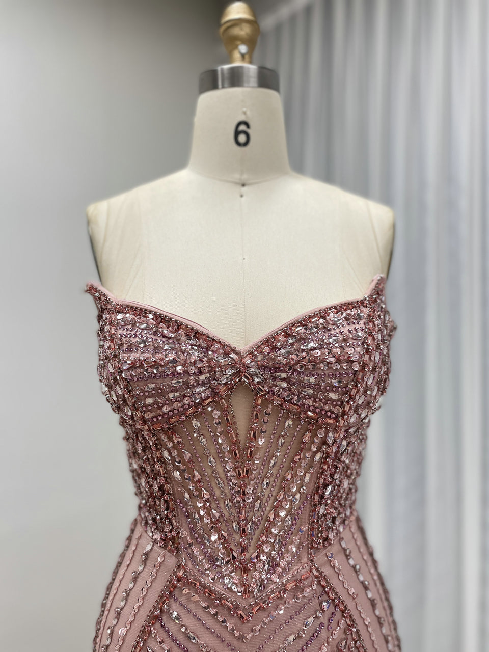 Sparkly Pink Handmade Beading Strapless Prom Dress - Mermaid Slit Gown MC20128