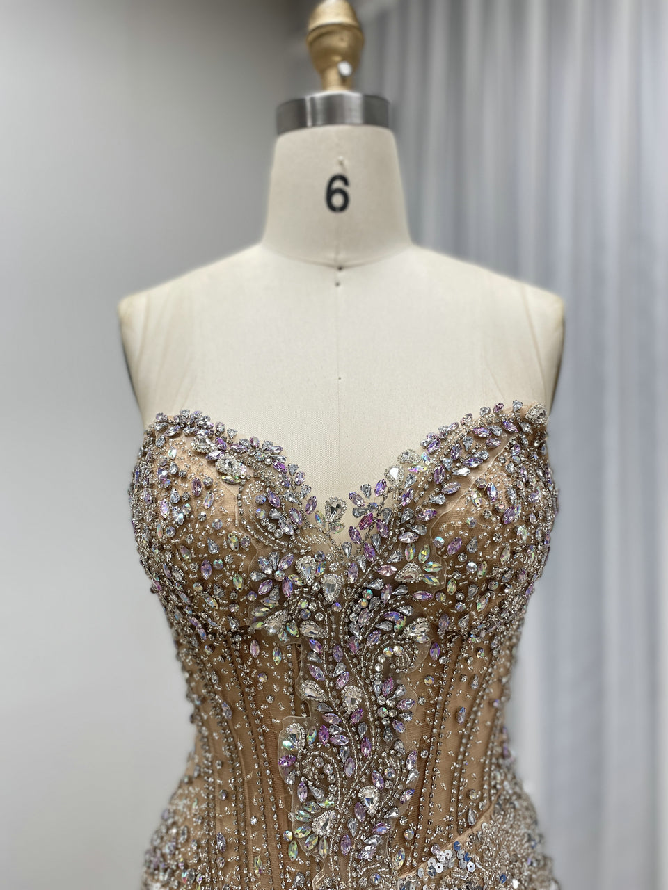 Luxurious Nude Illusion Sequin Mermaid Evening Gown with High Slit MC20129