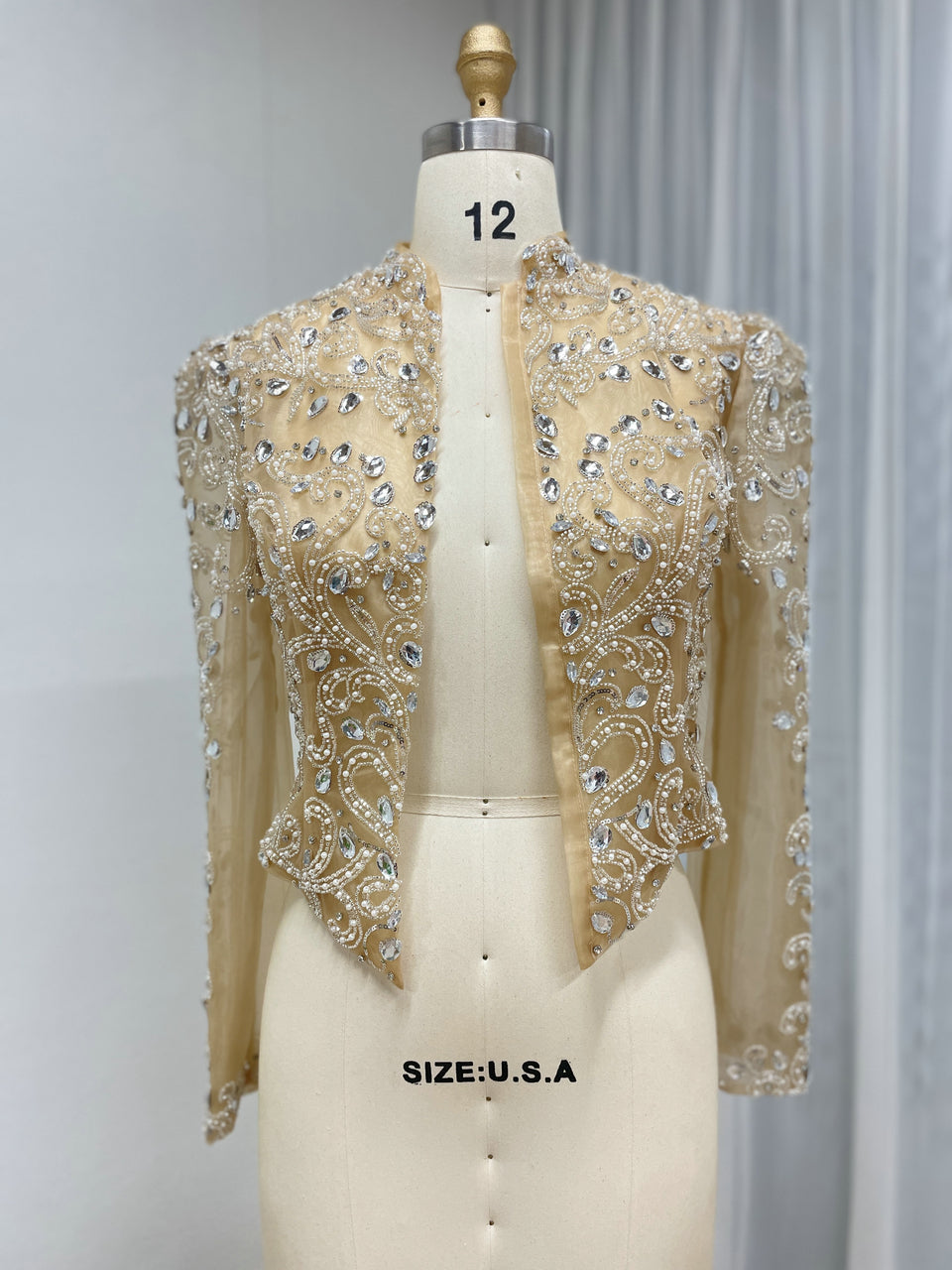 Red Beaded Evening Bolero Jacket with Sheer Sleeves MC20134