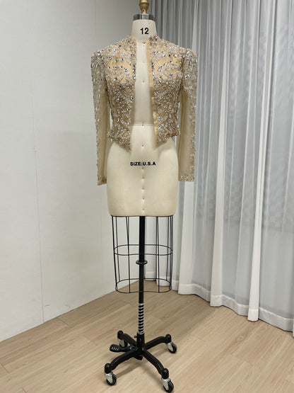 Red Beaded Evening Bolero Jacket with Sheer Sleeves MC20134