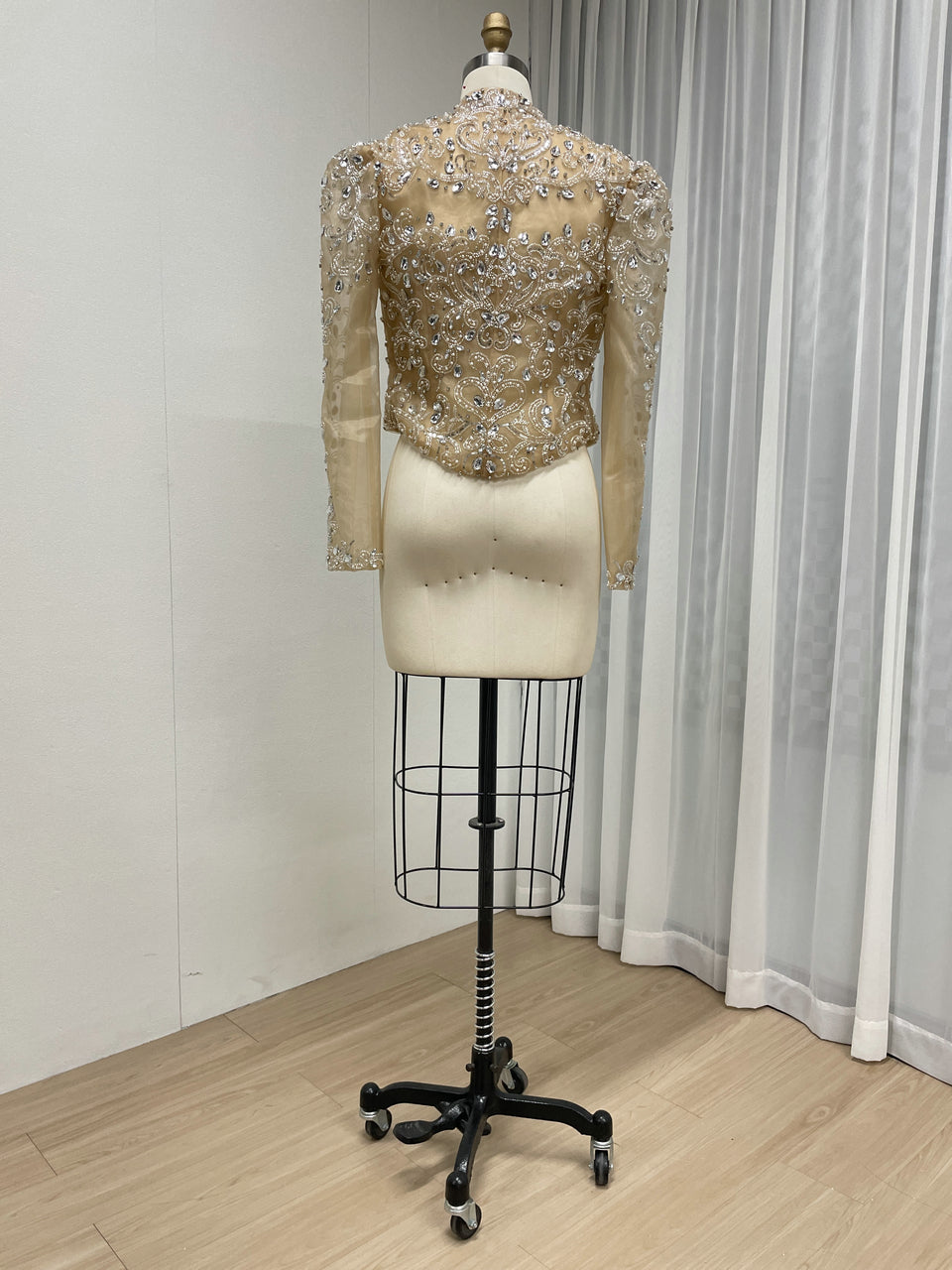 Red Beaded Evening Bolero Jacket with Sheer Sleeves MC20134