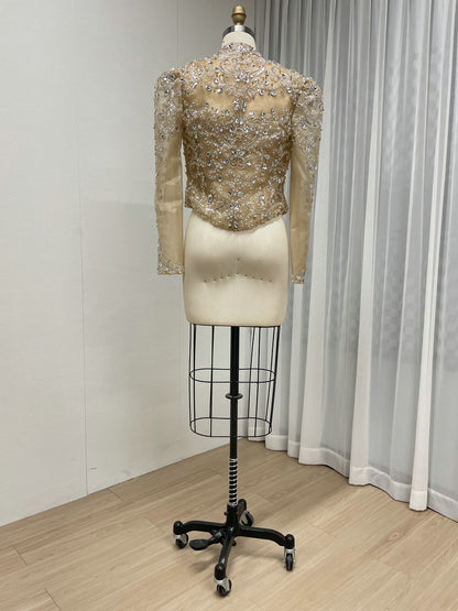 Red Beaded Evening Bolero Jacket with Sheer Sleeves MC20134