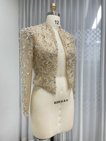 Red Beaded Evening Bolero Jacket with Sheer Sleeves MC20134