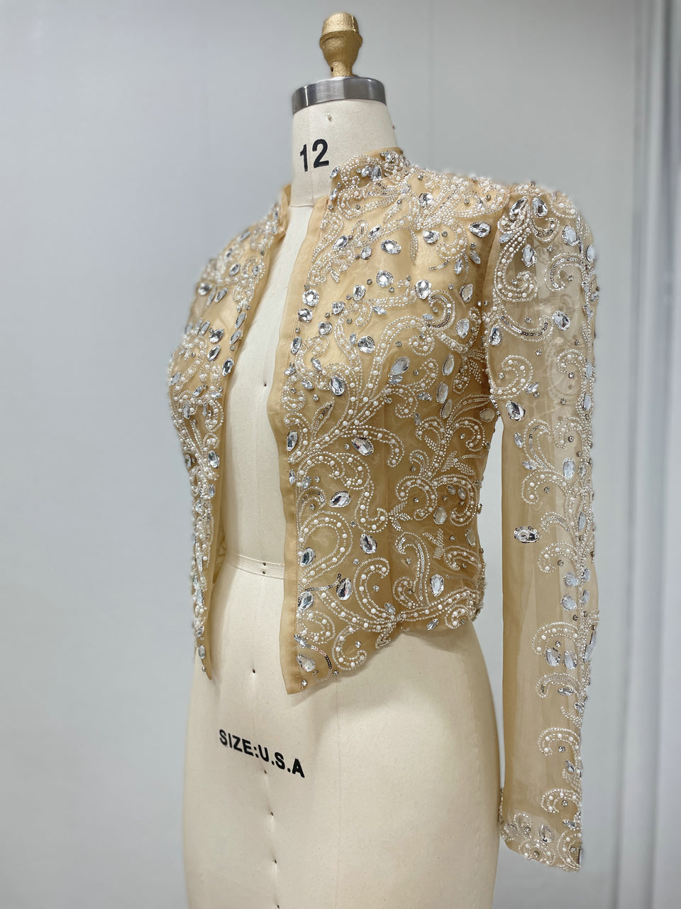 Red Beaded Evening Bolero Jacket with Sheer Sleeves MC20134