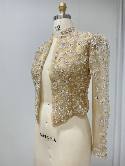 Red Beaded Evening Bolero Jacket with Sheer Sleeves MC20134