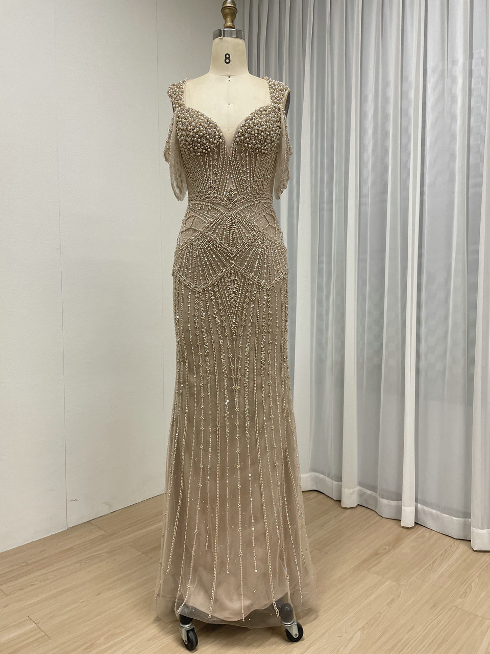 Pink Pearl & haute couture Beaded Mermaid Evening Gown MC20140