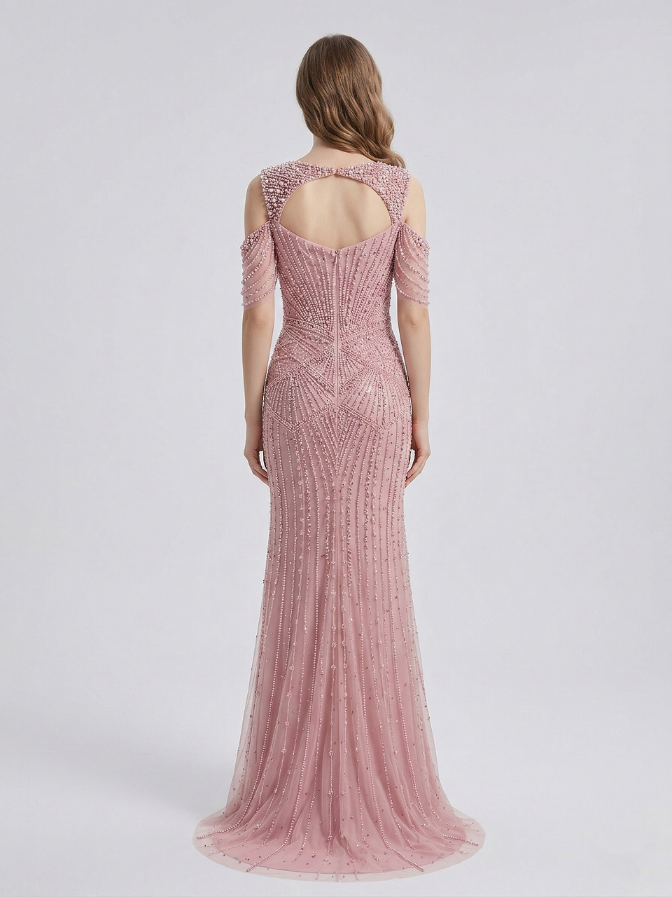 Pink Pearl & haute couture Beaded Mermaid Evening Gown MC20140